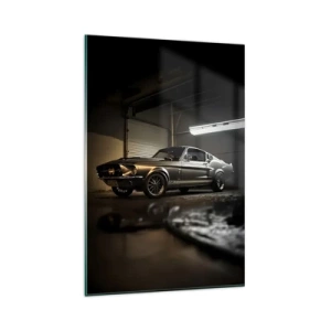 Obraz na szkle - Klasyczny samochód w garażu w stylu retro - 80x120cm - Powrót do przeszłości - Nowoczesna dekoracja ścienna do salonu i sypialni ARTTOR