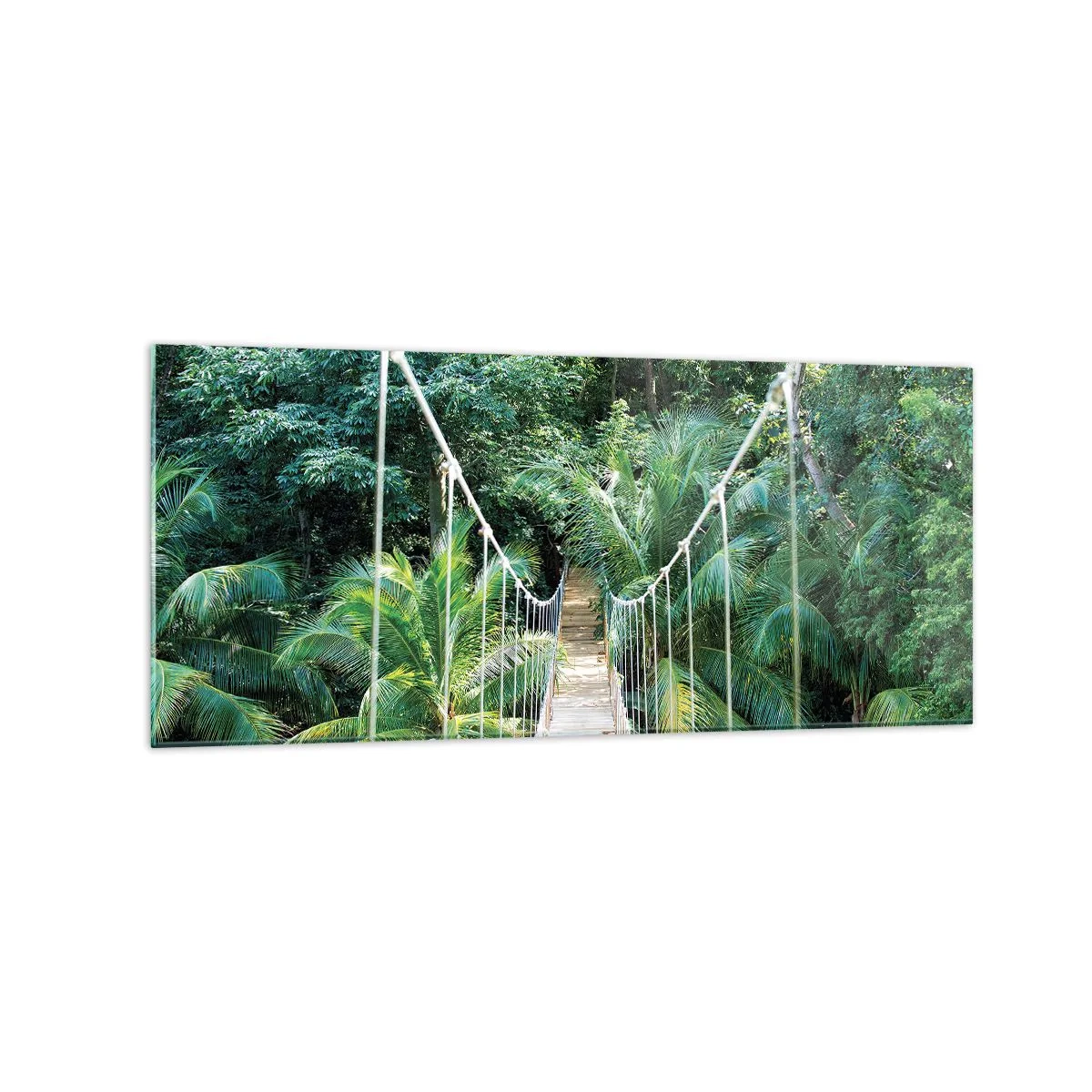 Obraz na szkle - Wiszący most w tropikalnej dżungli pełnej zieleni - 120x50cm - Welcome to the jungle! - Nowoczesna dekoracja ścienna do salonu i sypialni ARTTOR