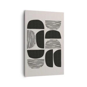 Obraz na płótnie - Geometria z półkolami i liniami w czerni na jasnym tle - 80x120cm - Połowiczne układy - Nowoczesna dekoracja ścienna do salonu i sypialni ARTTOR