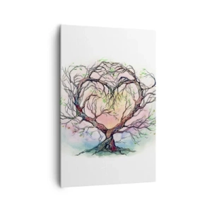 Obraz na płótnie - Drzewo w kształcie serca na tle delikatnych pastelowych kolorów - 80x120cm - Razem przeciwko wichurom - Nowoczesna dekoracja ścienna do salonu i sypialni ARTTOR