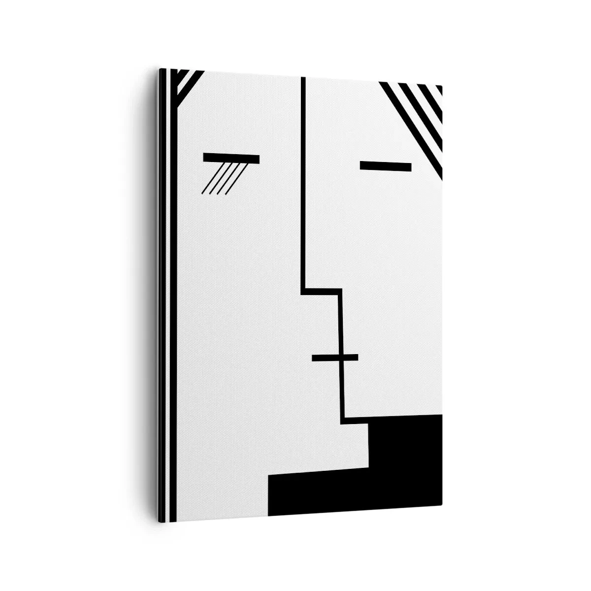 Obraz na płótnie - Minimalistyczna czarno-biała grafika abstrakcyjnej twarzy - 50x70cm - Po prostu pocałunek - Nowoczesna dekoracja ścienna do salonu, kuchni i sypialni ARTTOR