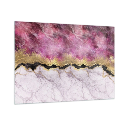 Obraz na szkle - Abstrakcyjna kompozycja marmuru z akcentami złota i purpury - 100x70cm - Na granicy - Nowoczesna dekoracja ścienna do salonu, kuchni i sypialni ARTTOR