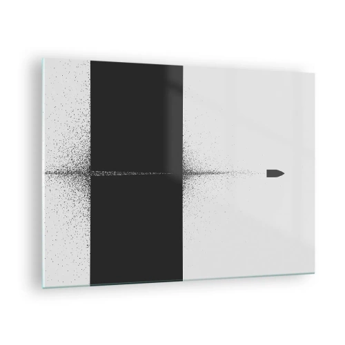 Obraz na szkle - Abstrakcyjna kompozycja czerni i bieli z dynamiczną kreską - 70x50cm - Prosto do celu - Nowoczesna dekoracja ścienna do salonu i sypialni ARTTOR