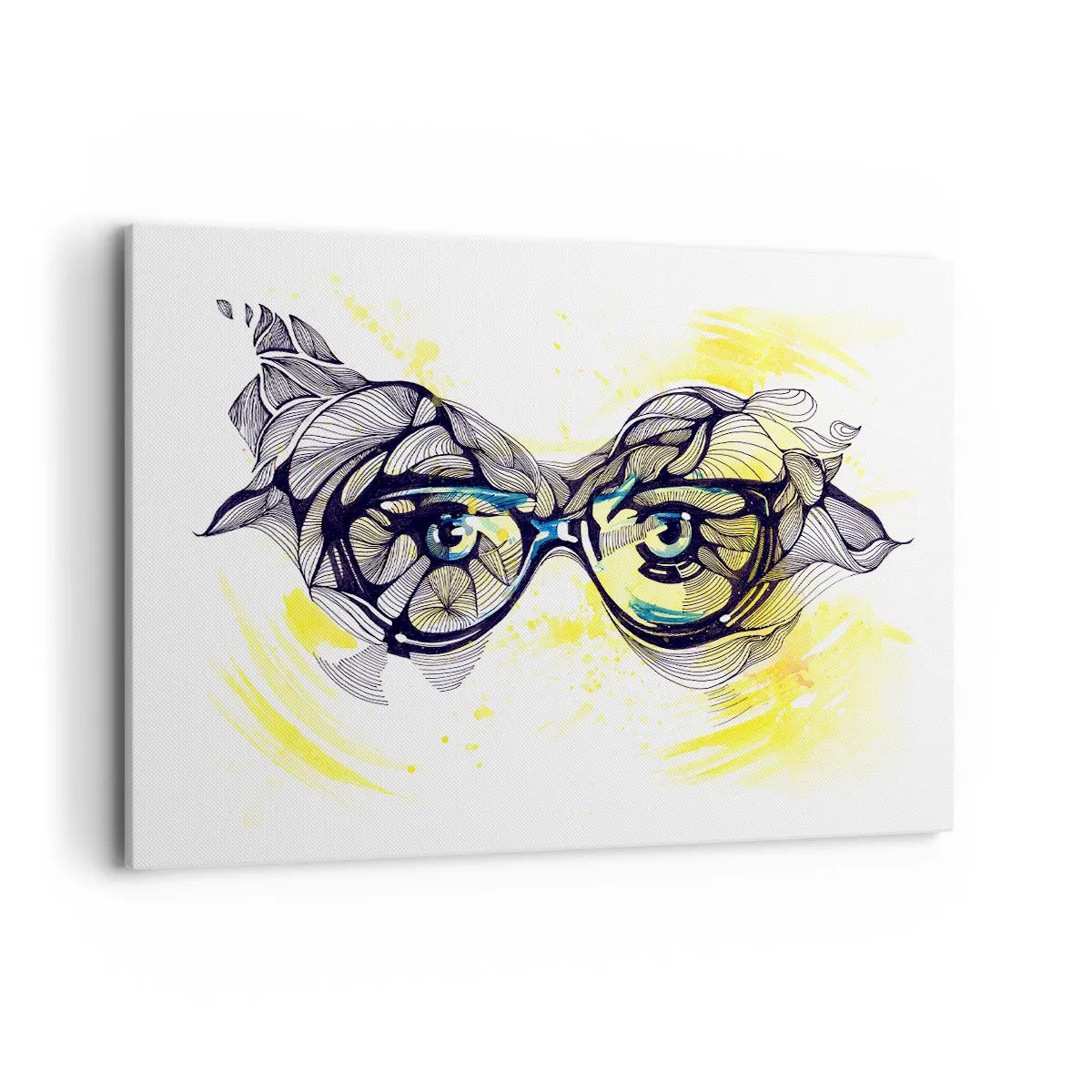 Obraz na płótnie - Artystyczna grafika okularów z wyrazistymi oczami - 120x80cm - Przez błękitne okulary - Nowoczesna dekoracja ścienna do salonu, kuchni i sypialni ARTTOR