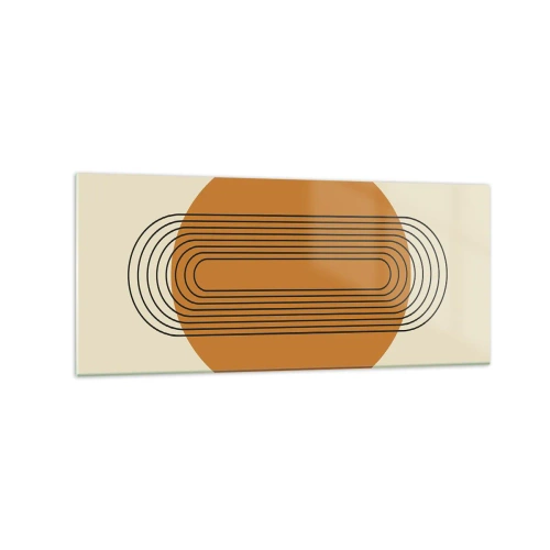 Obraz na szkle - Geometryczny wzór z pomarańczowym kołem i liniami - 120x50cm - Plan doskonały - Nowoczesna dekoracja ścienna do salonu i sypialni ARTTOR