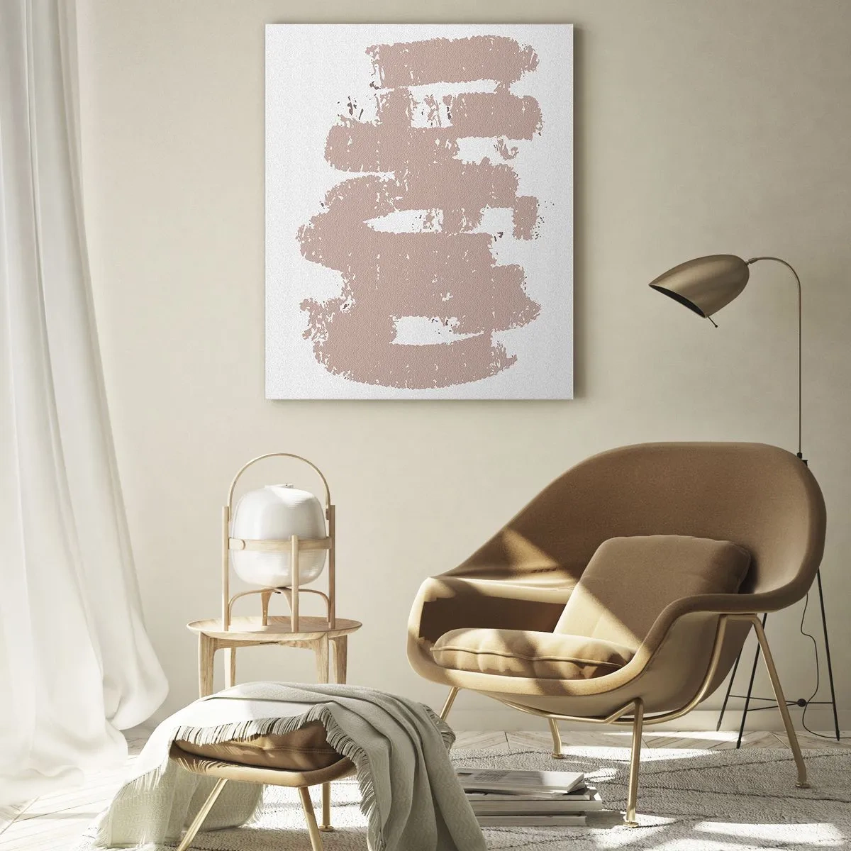 Obraz na szkle - Łagodne różowe kształty na jasnym tle - 70x100cm - Abstrakcja w łagodnym różu - Nowoczesna dekoracja ścienna do salonu i sypialni ARTTOR