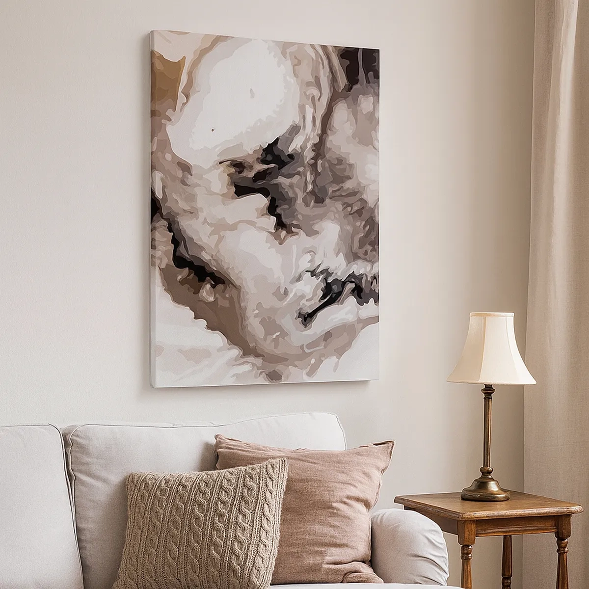 Obraz na płótnie - Abstrakcyjna grafika śpiącego psa w ciepłych barwach - 50x70cm - Narodziny galaktyki - Nowoczesna dekoracja ścienna do salonu, kuchni i sypialni ARTTOR