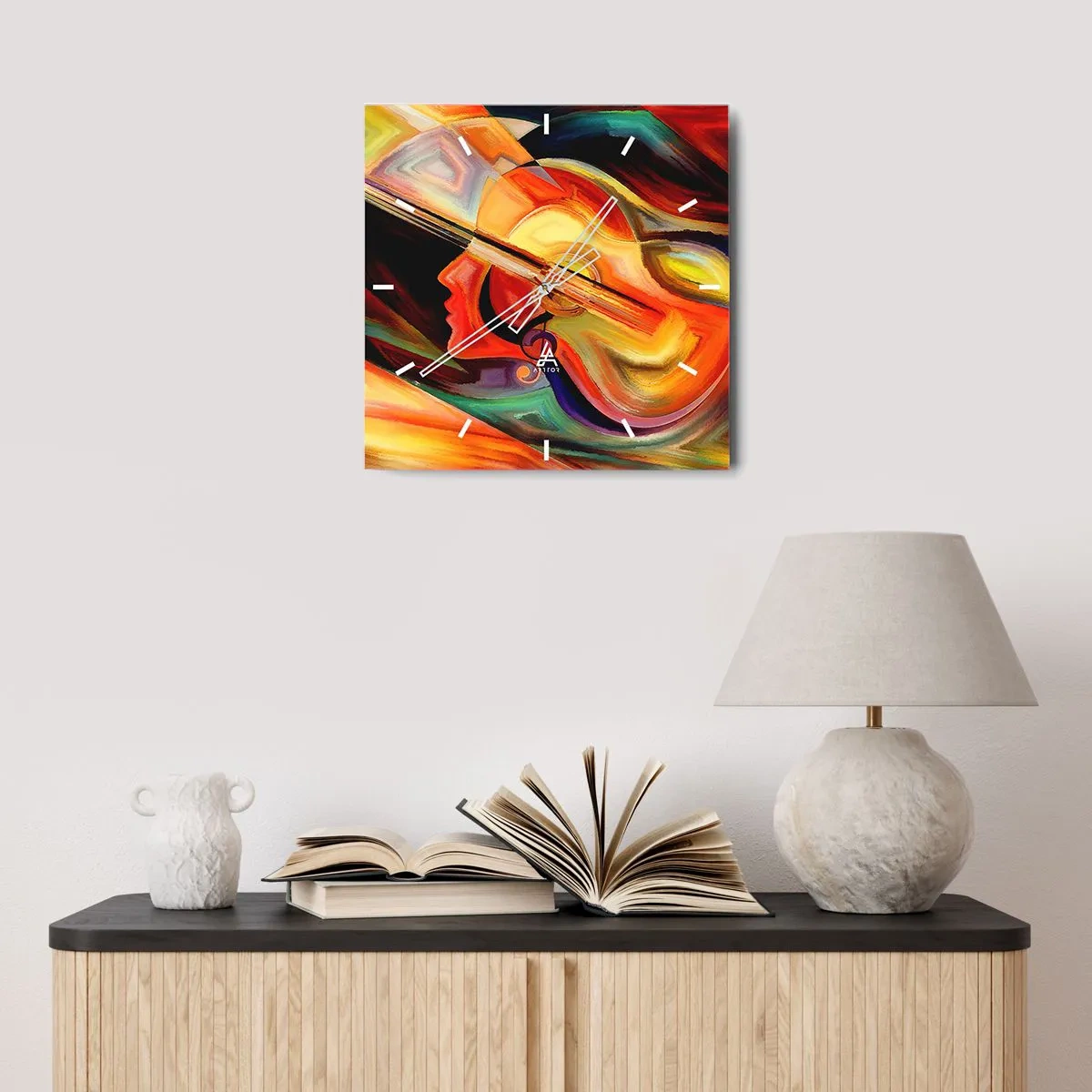 Zegar ścienny - Kolorowa abstrakcja inspirowana muzyką i gitarą - 30x30cm - Wszystko gra - Nowoczesna dekoracja ścienna do salonu i sypialni ARTTOR