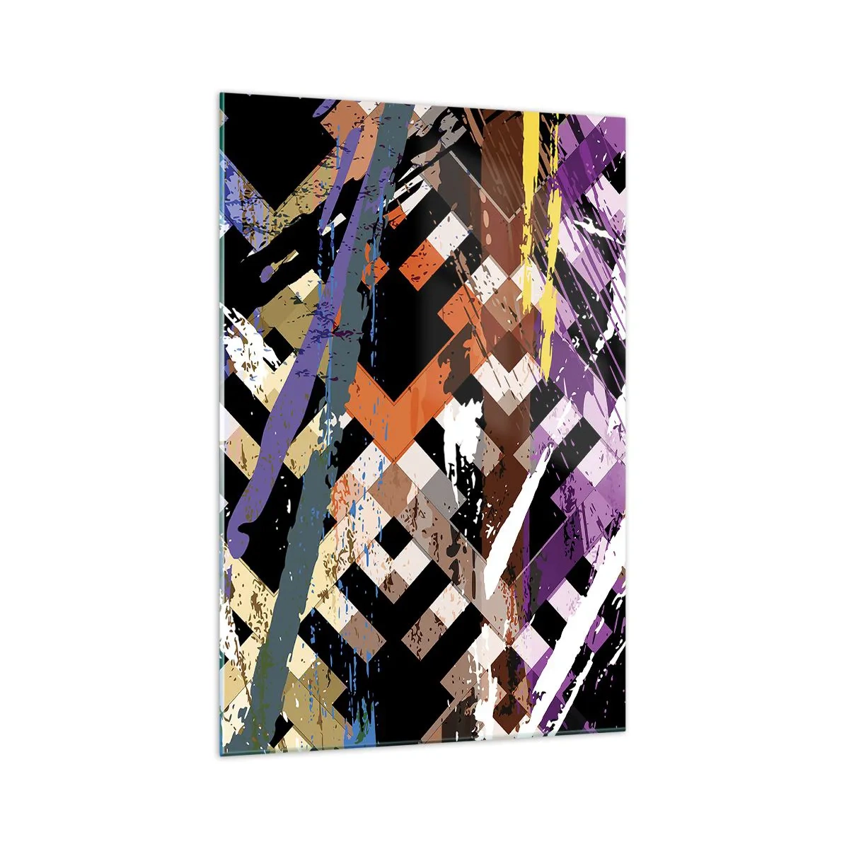 Obraz na szkle - Abstrakcyjna kompozycja z kolorowymi liniami na czarnym tle - 70x100cm - Podniesione do kwadratu - Nowoczesna dekoracja ścienna do salonu i sypialni ARTTOR