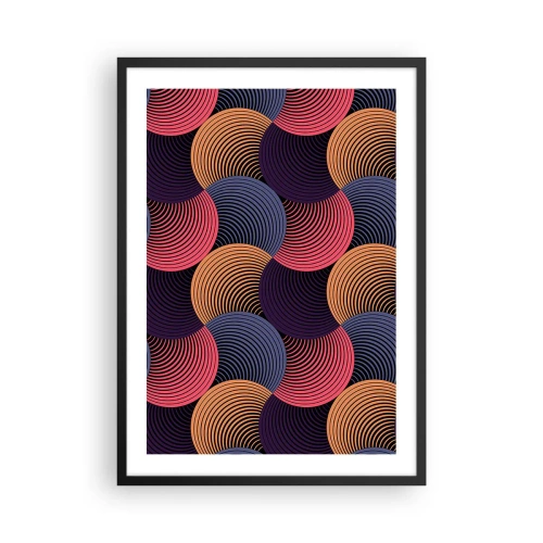 Plakat w czarnej ramie - Geometryczny wzór z kolorowymi, koncentrycznymi okręgami - 50x70cm - W kolistym rytmie - Nowoczesna dekoracja ścienna do salonu i sypialni ARTTOR