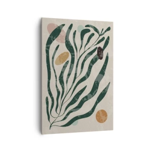 Obraz na płótnie - Organiczne linie i kształty w zieleni i beżu - 70x100cm - Pośród zieleni - Nowoczesna dekoracja ścienna do salonu i sypialni ARTTOR