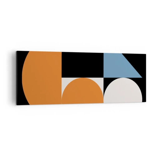 Obraz na płótnie - Geometryczny wzór z kolorowymi kształtami na czarnym tle - 140x50cm - Układ figurowy - Nowoczesna dekoracja ścienna do salonu i sypialni ARTTOR