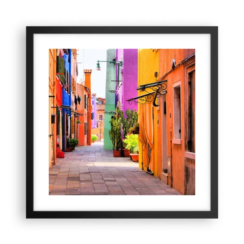 Plakat w czarnej ramie - Tęczowy zaułek - 40x40 cm