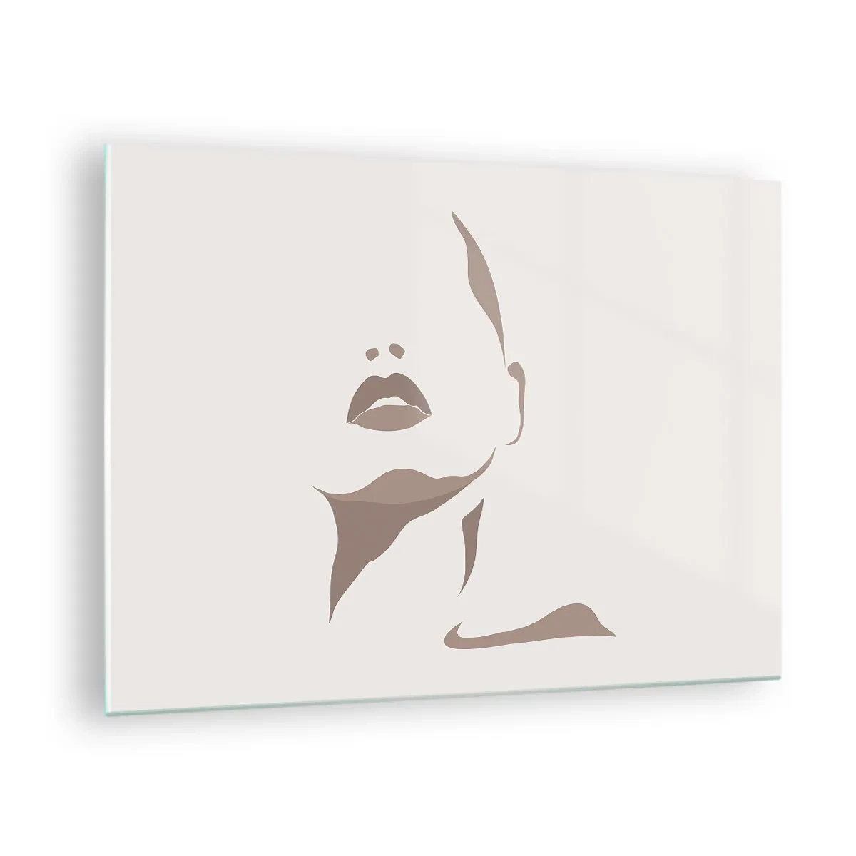 Obraz na szkle - Zarys kobiecej twarzy i szyi w minimalistycznym stylu - 70x50cm - Stworzona ze światła i cienia - Nowoczesna dekoracja ścienna do salonu i sypialni ARTTOR