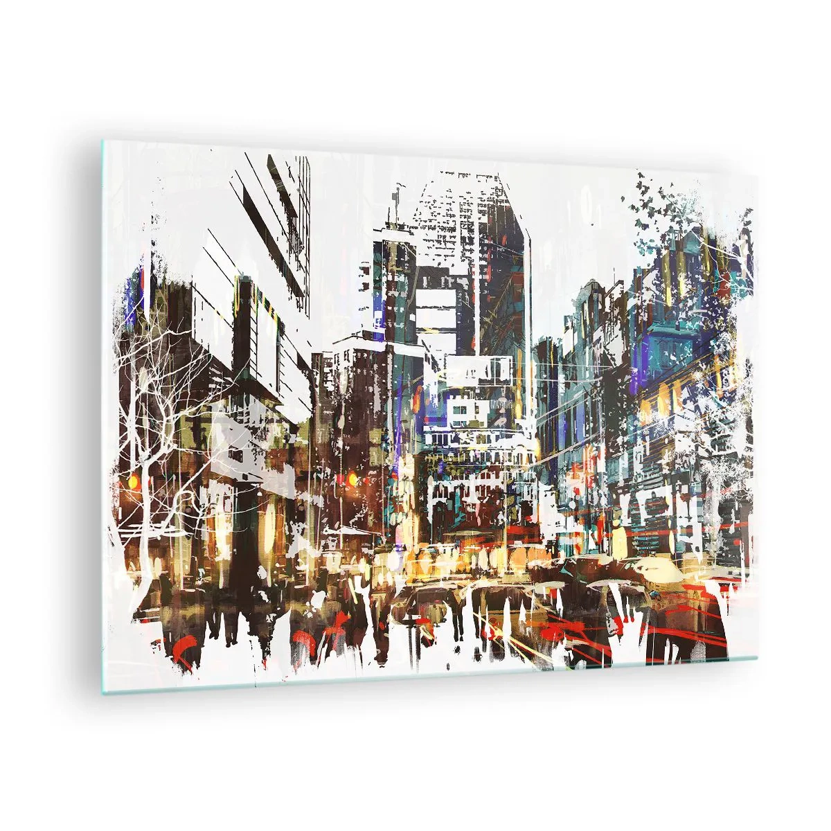 Obraz na szkle - Kolorowe światła miasta w artystycznym, migotliwym stylu - 70x50cm - Miasto migotliwe - Nowoczesna dekoracja ścienna do salonu i sypialni ARTTOR