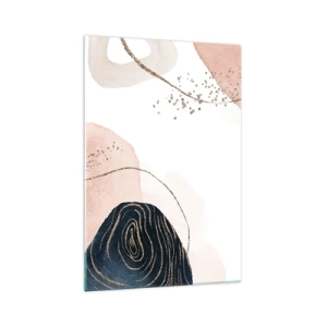 Obraz na szkle - Abstrakcyjne kształty w odcieniach beżu i granatu ze złotymi detalami - 70x100cm - Wszystko płynie - Nowoczesna dekoracja ścienna do salonu i sypialni ARTTOR