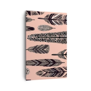 Obraz na płótnie - Dekoracyjne pióra na jasnym tle - 80x120cm - Indiańska kolekcja - Nowoczesna dekoracja ścienna do salonu i sypialni ARTTOR