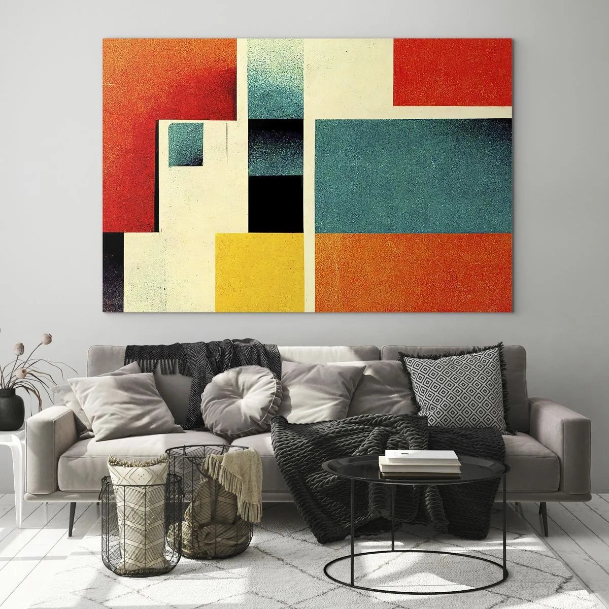 Obraz na szkle - Kolorowe geometryczne prostokąty w stylu retro - 70x50cm - Abstrakcja geometryczna – dobra energia - Nowoczesna dekoracja ścienna do salonu i sypialni ARTTOR