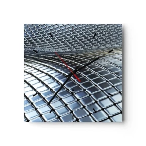 Zegar ścienny - Nowoczesna struktura z metalicznych kwadratów - 30x30cm - Metaliczna srebrna fala - Nowoczesna dekoracja ścienna do salonu i sypialni ARTTOR