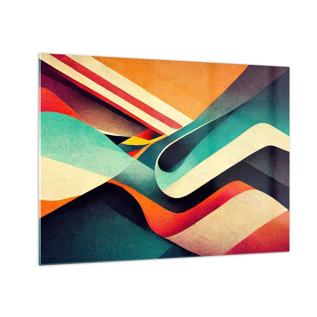 Obraz na szkle - Kolorowe pasy w dynamicznej, abstrakcyjnej kompozycji - 70x50cm - Kompozycja intensywna - Nowoczesna dekoracja ścienna do salonu i sypialni ARTTOR