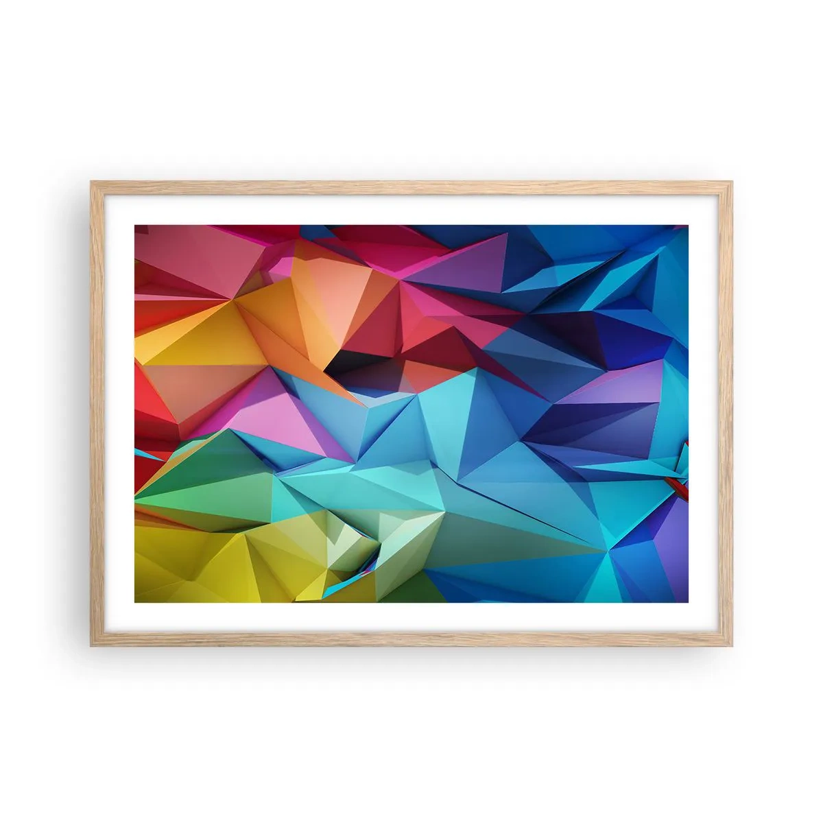 Plakat w ramie jasny dąb - Tęczowe origami - 70x50 cm