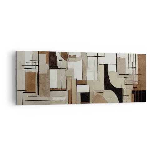 Obraz na płótnie - Architektoniczna abstrakcja w beżach i brązach - 140x50cm - Pejzaż miejski 2.0 - Nowoczesna dekoracja ścienna do salonu i sypialni ARTTOR