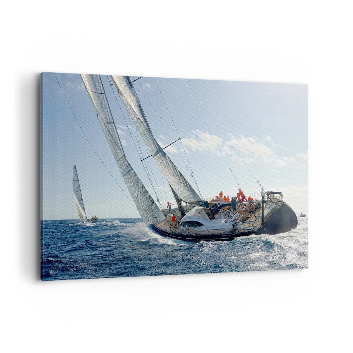 Obraz na płótnie - Wyścig jachtów na otwartym morzu pod błękitnym niebem - 120x80cm - Niech zwycięży lepszy - Nowoczesna dekoracja ścienna do salonu, kuchni i sypialni ARTTOR