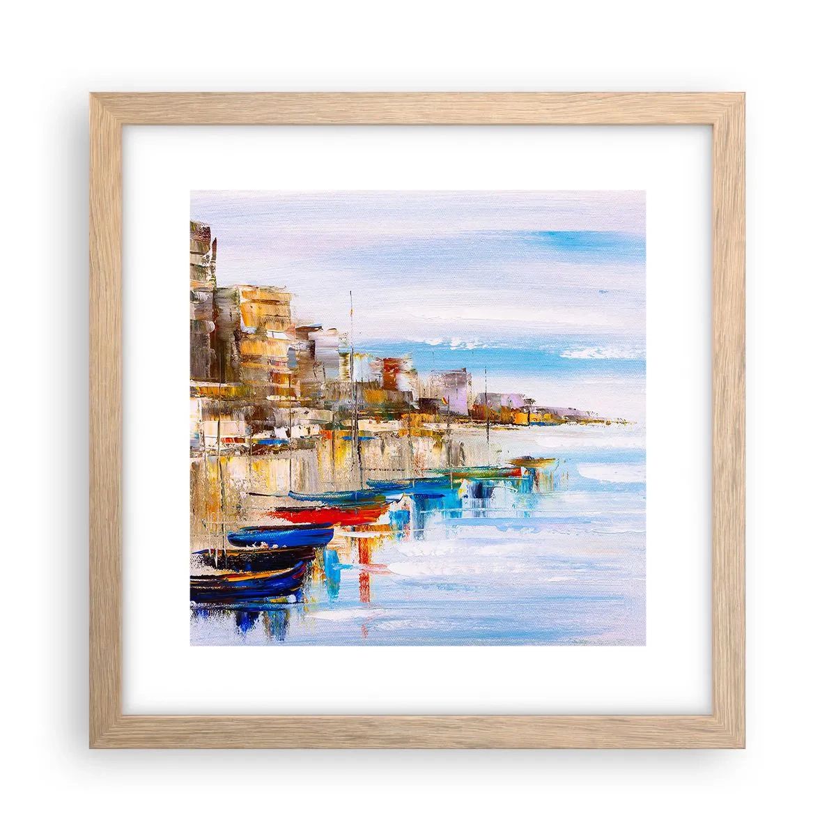 Plakat w ramie jasny dąb - Wielobarwna miejska przystań - 30x30 cm