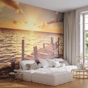 Fototapeta Standard Eco - Złota kraina łagodności - Krajobraz, Morze, Drewniany Pomost - 250x175 cm