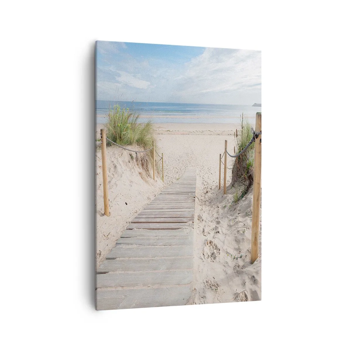 Obraz na płótnie - Ścieżka z desek prowadząca na piaszczystą plażę - 70x100cm - Po horyzont - Nowoczesna dekoracja ścienna do salonu i sypialni ARTTOR