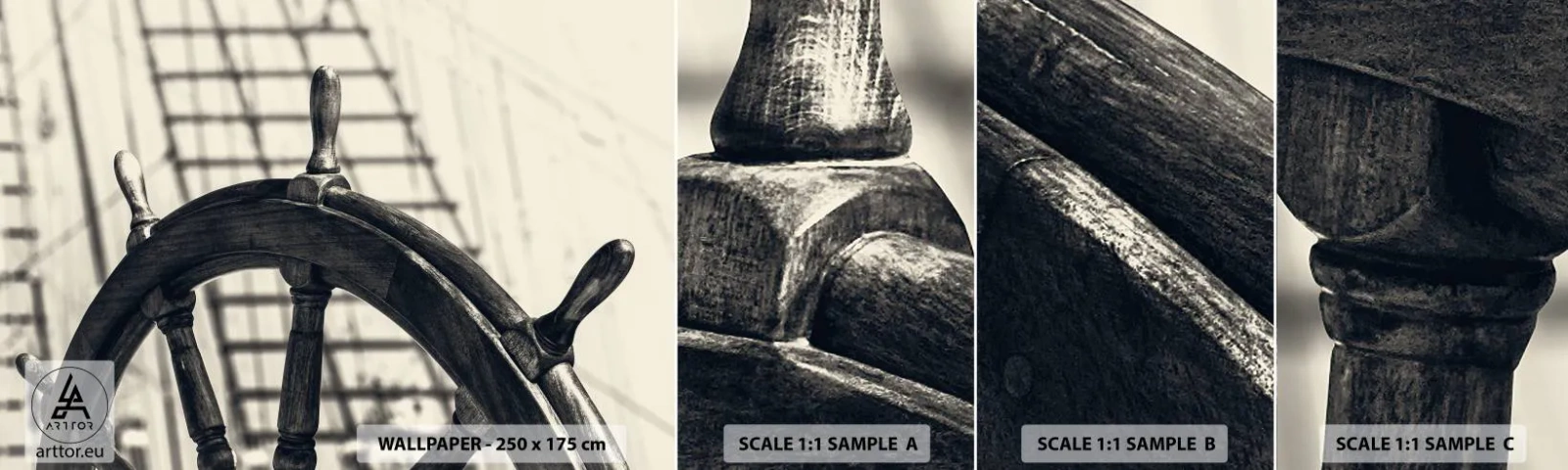 Fototapeta Próbka Samoprzylepna Deluxe Sticker - Morskie opowieści - Marynistyczne, Żeglarstwo, Koło Sterowe - 100x30 cm