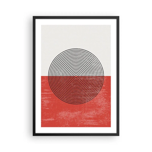 Plakat w czarnej ramie - Geometryczna kompozycja z okręgami na czerwono-białym tle - 50x70cm - W samo sedno - Nowoczesna dekoracja ścienna do salonu i sypialni ARTTOR
