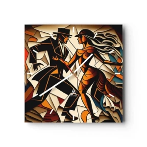 Zegar ścienny - Dynamiczna para tańcząca w abstrakcyjnej formie - 30x30cm - Taniec pasji i namiętności - Nowoczesna dekoracja ścienna do salonu i sypialni ARTTOR