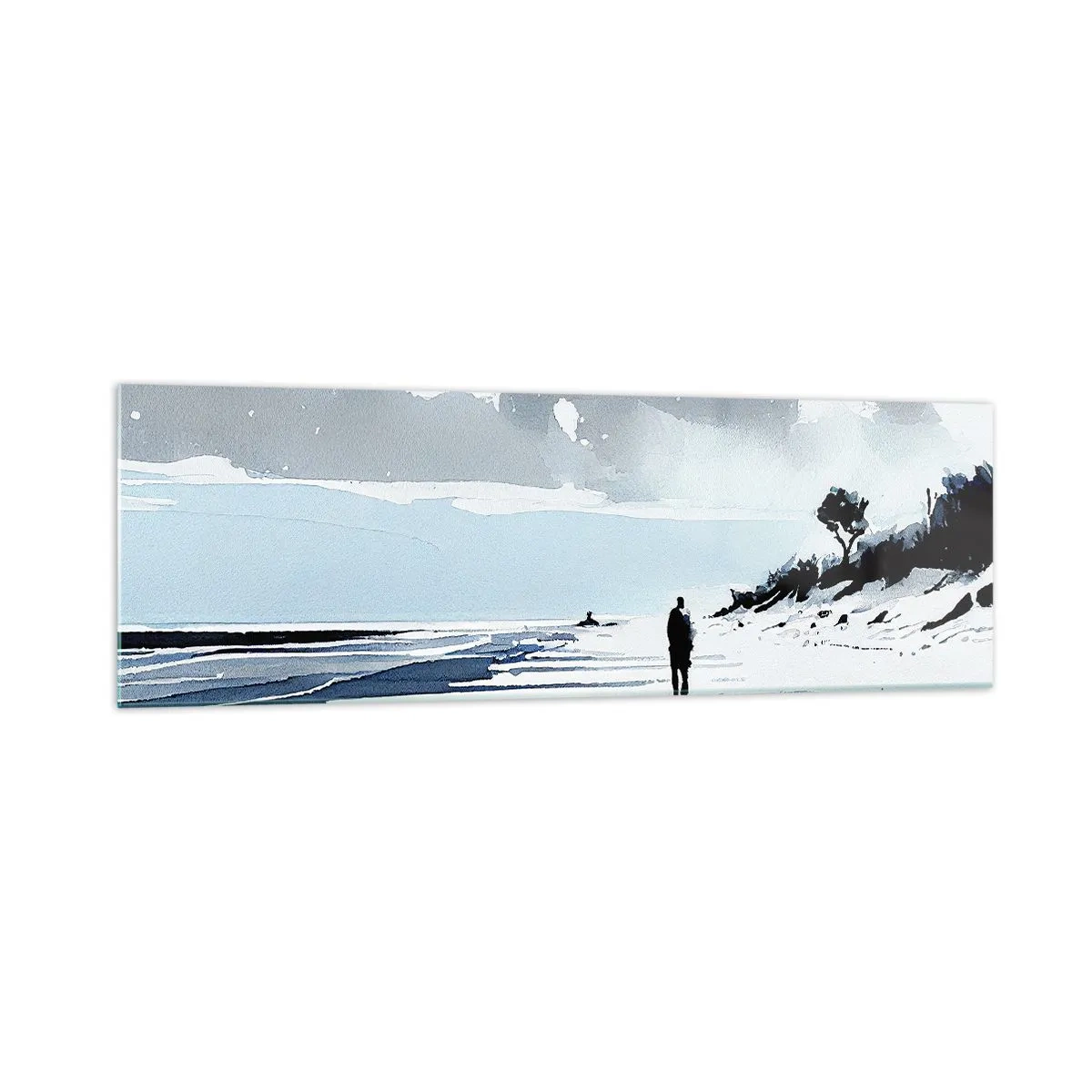 Obraz na szkle - Samotna postać spacerująca po pustej plaży - 160x50cm - Sam na sam - Nowoczesna dekoracja ścienna do salonu i sypialni ARTTOR