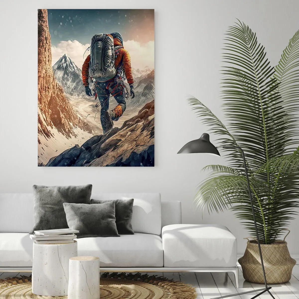 Obraz na szkle - Wspinacz na górskim szlaku w zimowym krajobrazie - 70x100cm - Samotny wojownik - Nowoczesna dekoracja ścienna do salonu i sypialni ARTTOR