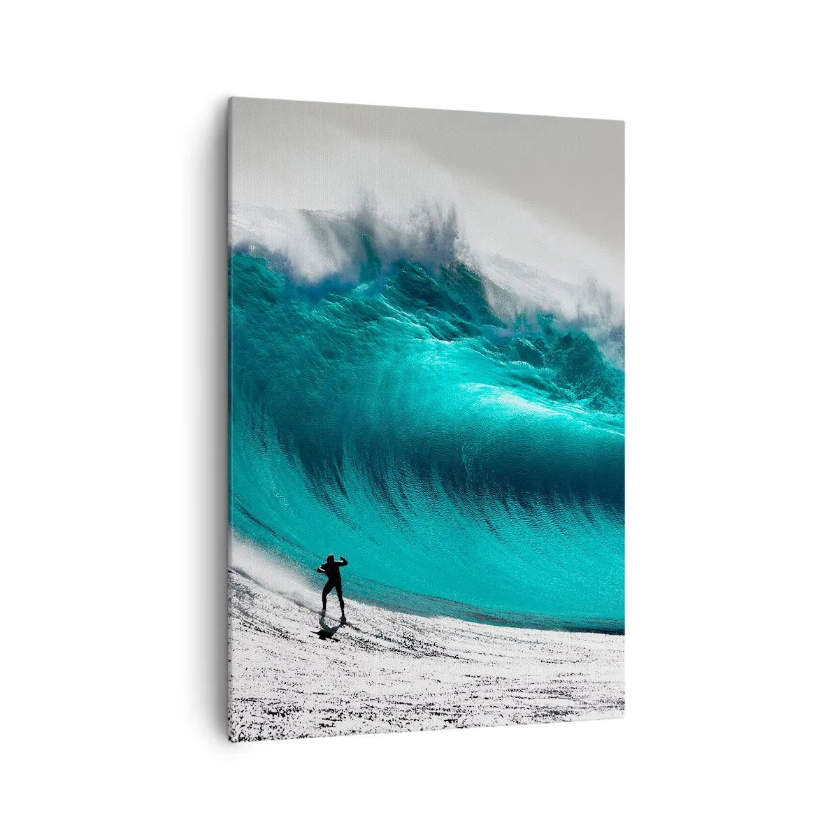 Obraz na płótnie - Surfer przed ogromną falą - 70x100cm - Wyzwanie przyjęte - Nowoczesna dekoracja ścienna do salonu i sypialni ARTTOR