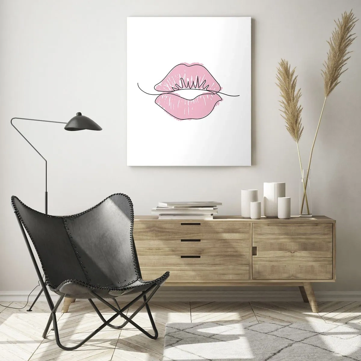 Obraz na szkle - Abstrakcyjny obraz ust w odcieniach różu i czerni - 50x70cm - Gotowy do pocałunku? - Nowoczesna dekoracja ścienna do salonu, kuchni i sypialni ARTTOR