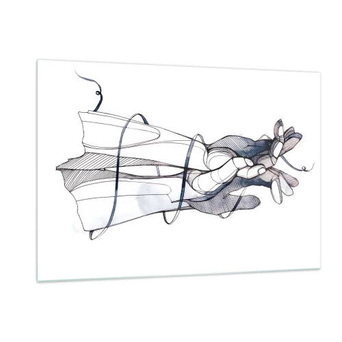Obraz na szkle - Artystyczna ilustracja dłoni trzymającej kwiat - 120x80cm - Studium dotyku - Nowoczesna dekoracja ścienna do salonu, kuchni i sypialni ARTTOR