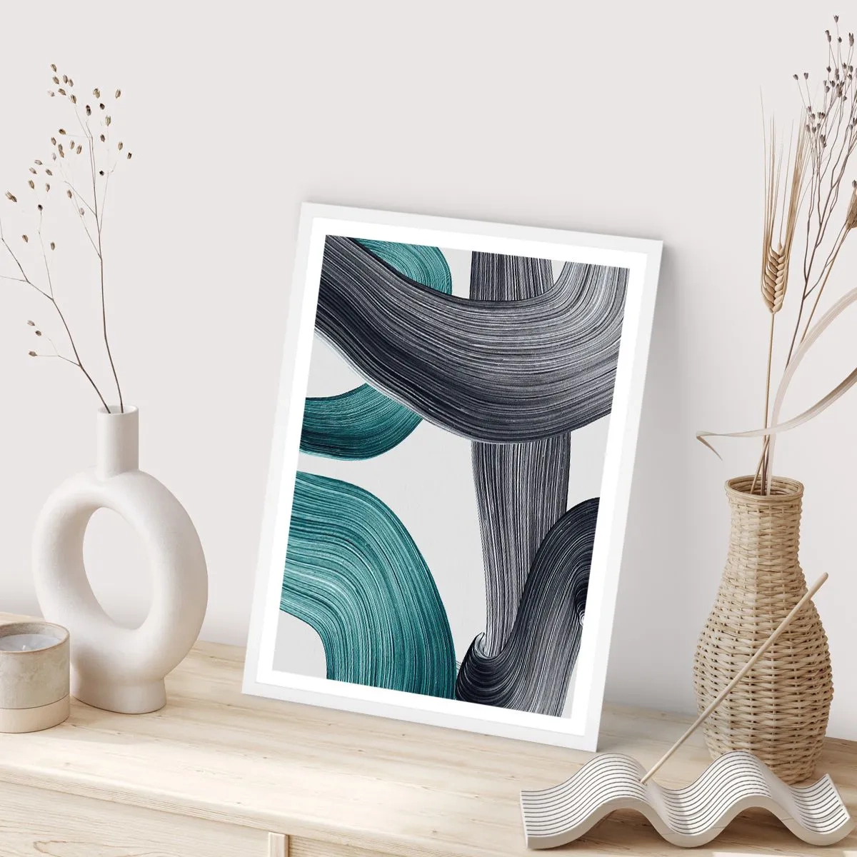 Plakat w białej ramie - Szmaragdowe i czarne szlaki - 70x100 cm