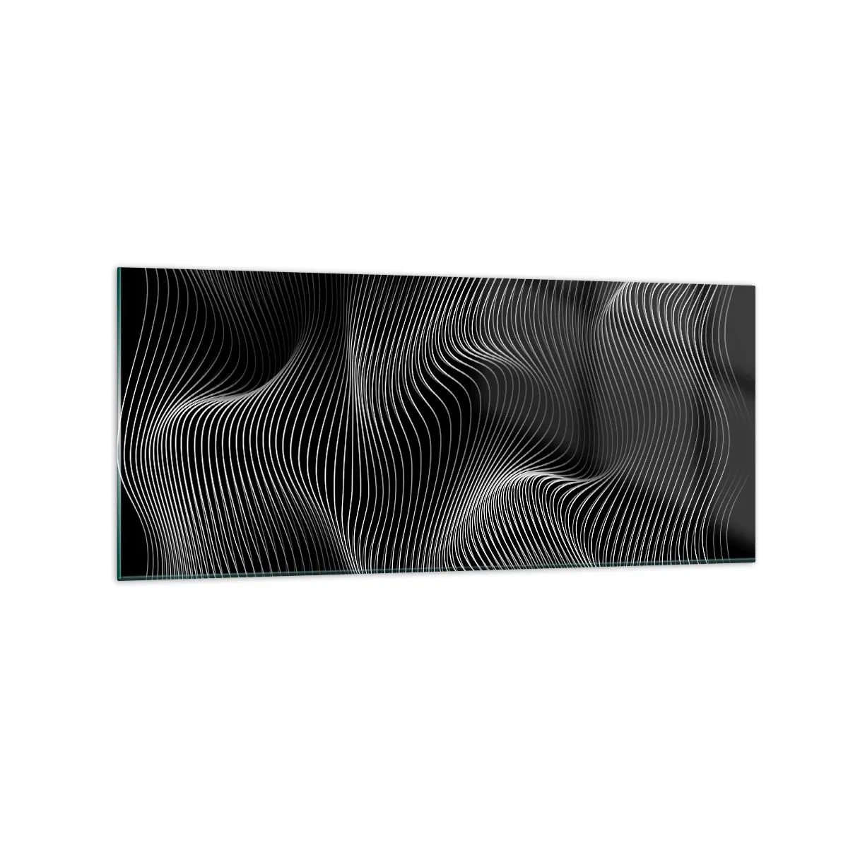Obraz na szkle - Abstrakcyjne białe linie na czarnym tle - 120x50cm - Taniec światła w przestrzeni - Nowoczesna dekoracja ścienna do salonu i sypialni ARTTOR