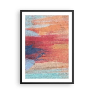 Plakat w czarnej ramie - Abstrakcyjne pociągnięcia farbą w ciepłych i zimnych tonach - 50x70cm - Spłynąć tęczą - Nowoczesna dekoracja ścienna do salonu i sypialni ARTTOR