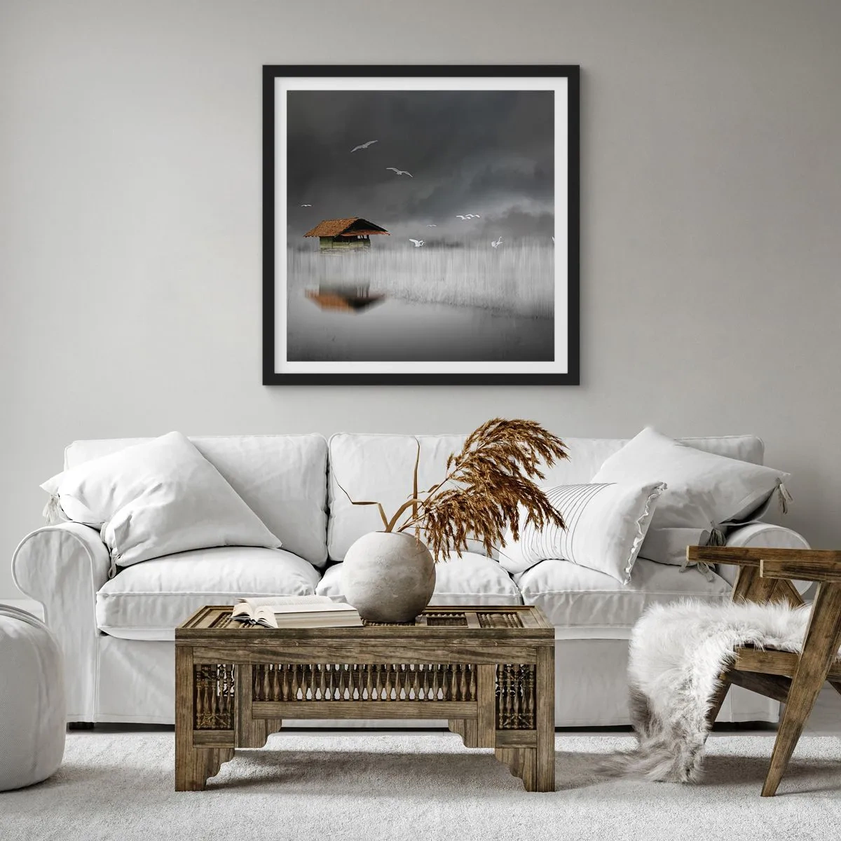 Plakat w czarnej ramie - Schronienie przed deszczem - 60x60 cm