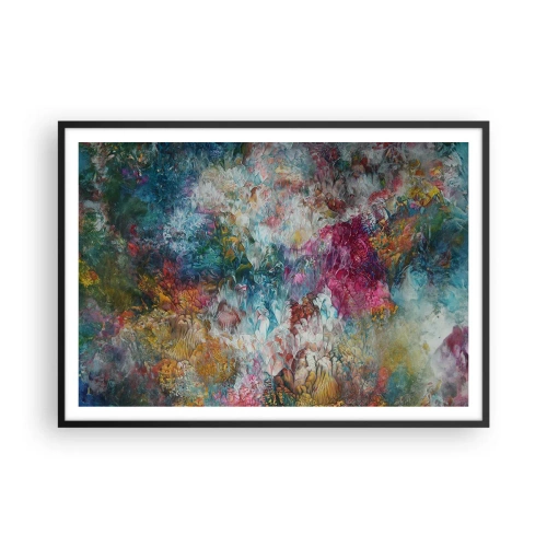 Plakat w czarnej ramie - Kolorowa abstrakcja przypominająca kwiaty w rozkwicie - 100x70cm - W pełnym rozkwicie - Nowoczesna dekoracja ścienna do salonu i sypialni ARTTOR