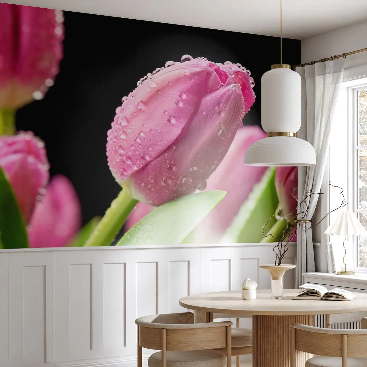 Fototapeta Premium Canvas - Liliowy sen w rosie - Kwiaty, Tulipany, Bukiet Kwiatów - 250x175 cm