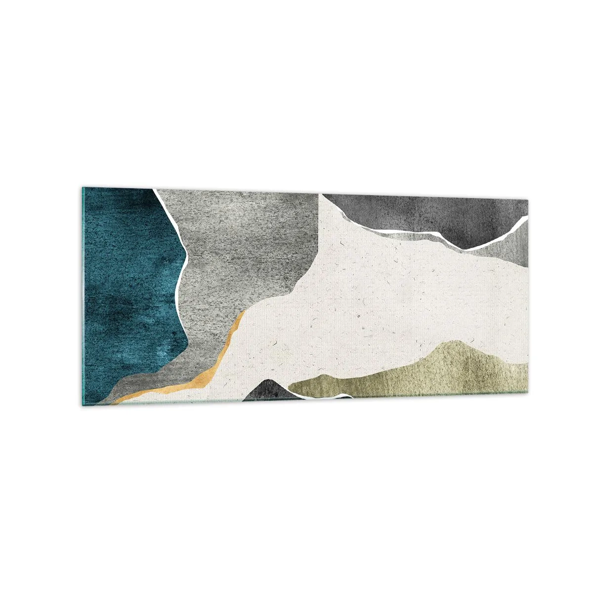 Obraz na szkle - Geometryczne formy w odcieniach szarości, zieleni i złota - 120x50cm - Mozaikowa kompozycja z nitką złota - Nowoczesna dekoracja ścienna do salonu i sypialni ARTTOR