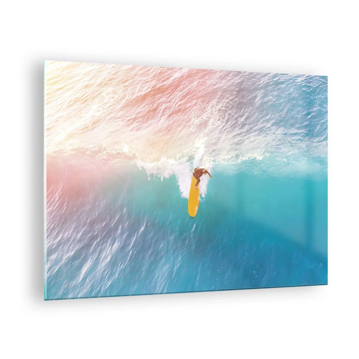Obraz na szkle - Surfer na fali w turkusowym oceanie - 70x50cm - Oceaniczny jeździec - Nowoczesna dekoracja ścienna do salonu i sypialni ARTTOR