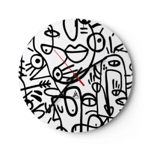Zegar ścienny - Abstrakcyjne twarze w stylu line art na białym tle - 30x30cm - Twarze i miraże - Nowoczesna dekoracja ścienna do salonu, kuchni i sypialni ARTTOR