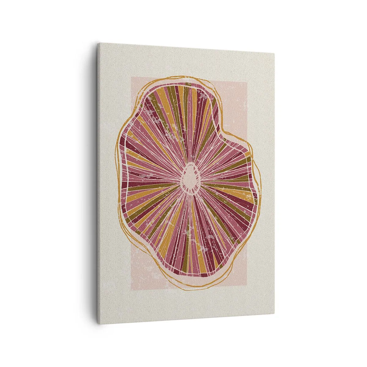 Obraz na płótnie - Abstrakcyjna forma przypominająca przekrój drewna w ciepłych odcieniach - 50x70cm - Abstrakcja promienista - Nowoczesna dekoracja ścienna do salonu, kuchni i sypialni ARTTOR