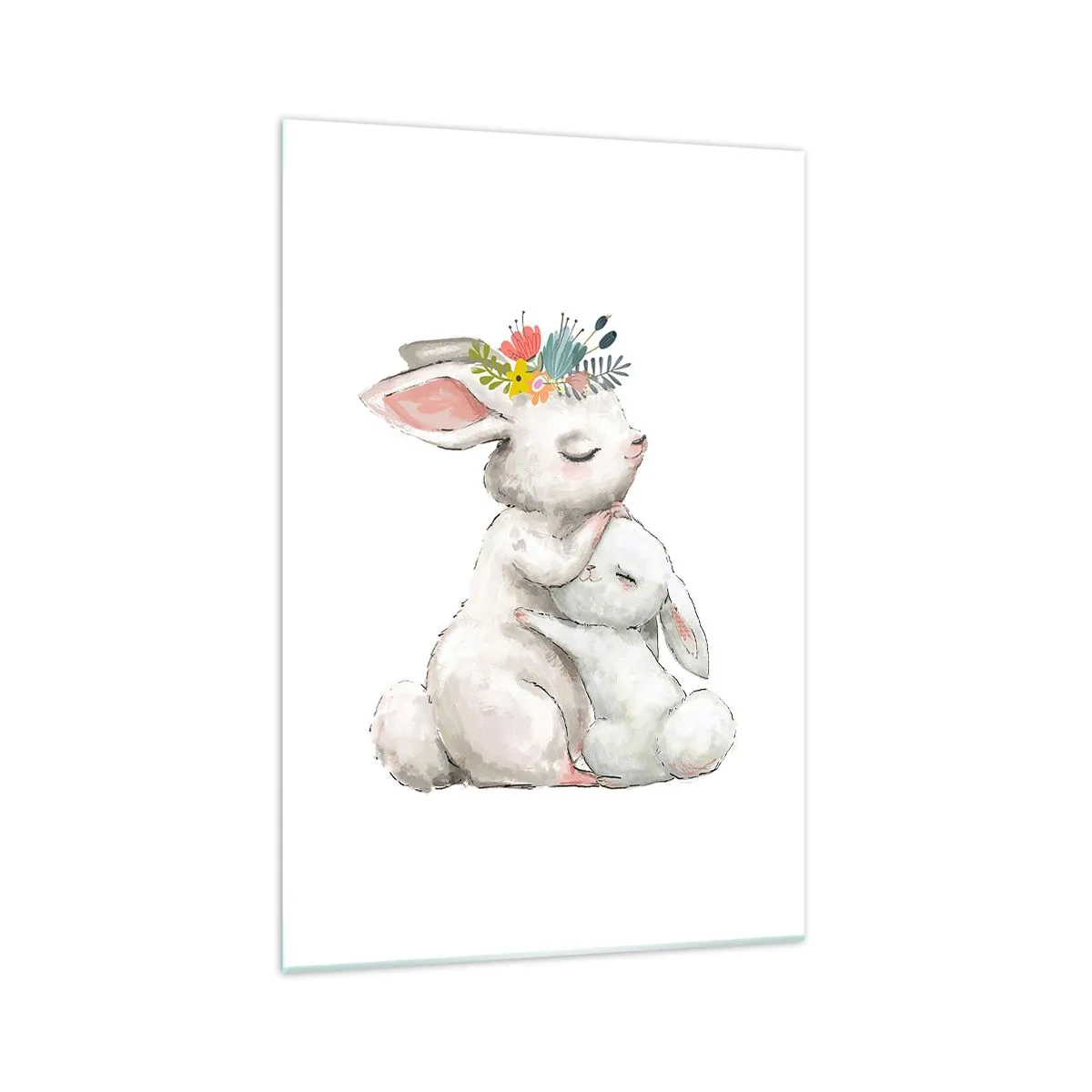 Obraz na szkle - Urocze króliki w pastelowych barwach - 70x100cm - Nie ma jak u mamy - Nowoczesna dekoracja ścienna do salonu i sypialni ARTTOR