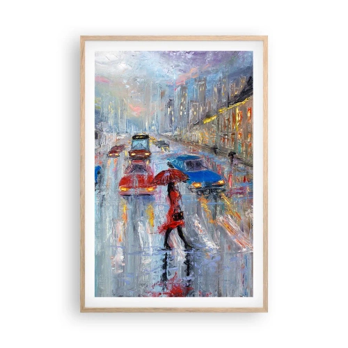 Plakat w ramie jasny dąb - Deszczowe popołudnie w mieście - 61x91 cm
